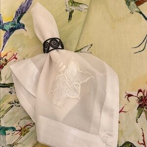Elegant White Floral appliquéd, and satin trim, set of eight napkins